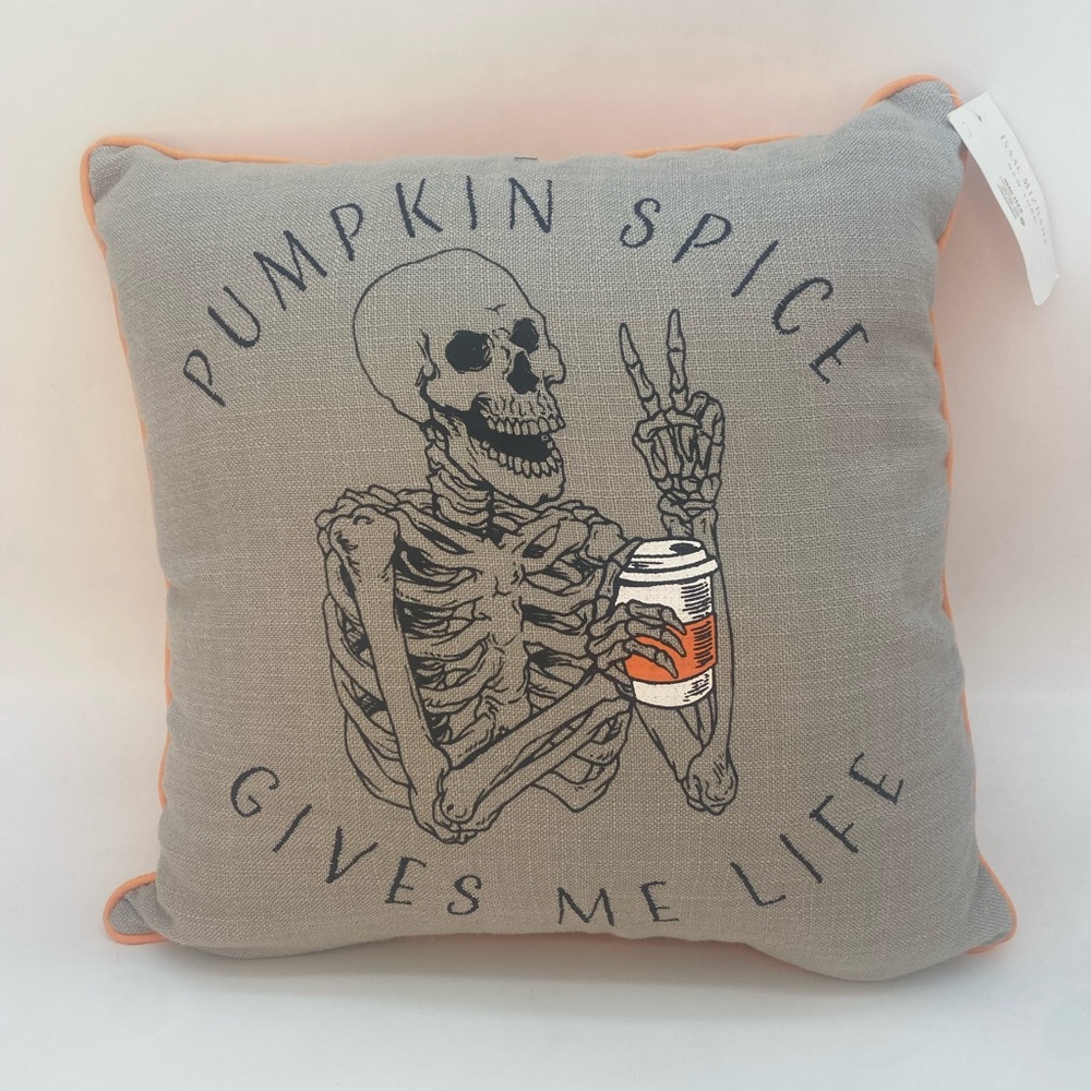 Isaac Mizrahi Gray and Orange Skeleton Holiday Pillow